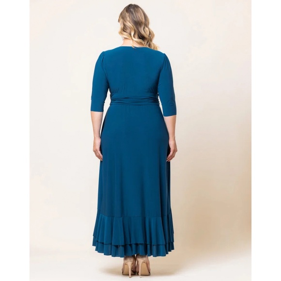 Blue side ruffle long cocktail party or evening dress - Picture 3 of 3